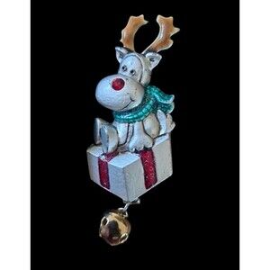 Vintage AJMC Rudolph Reindeer Pin Brooch Enameling Jingling Bell Christmas